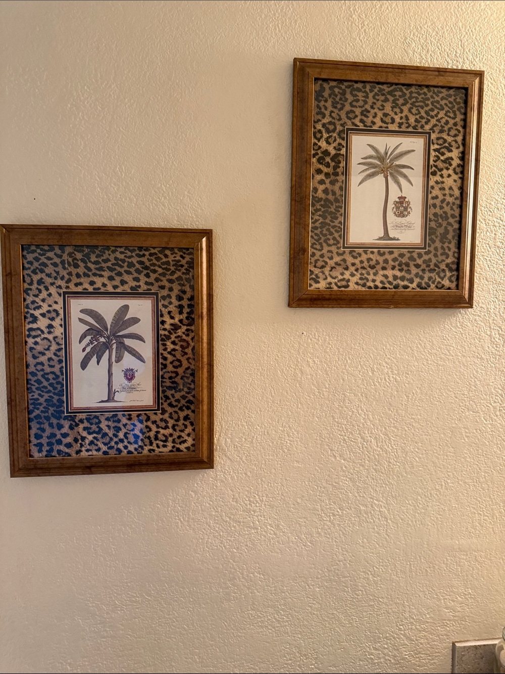 Set of 2 Palm Tree Wall Art Prints with Leopard Matting